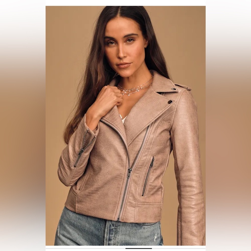 B.B Dakota Taupe Vegan Leather Moto Jacket - Size Small - NEW - Picture 3 of 10